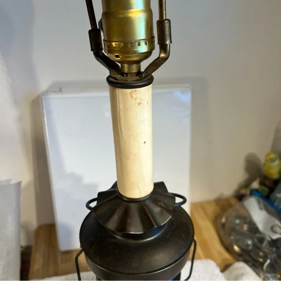 Vintage Nautical Lantern Electric Lamp Green Glass Lantern Base 3-Way Lamp - Picture 12 of 16